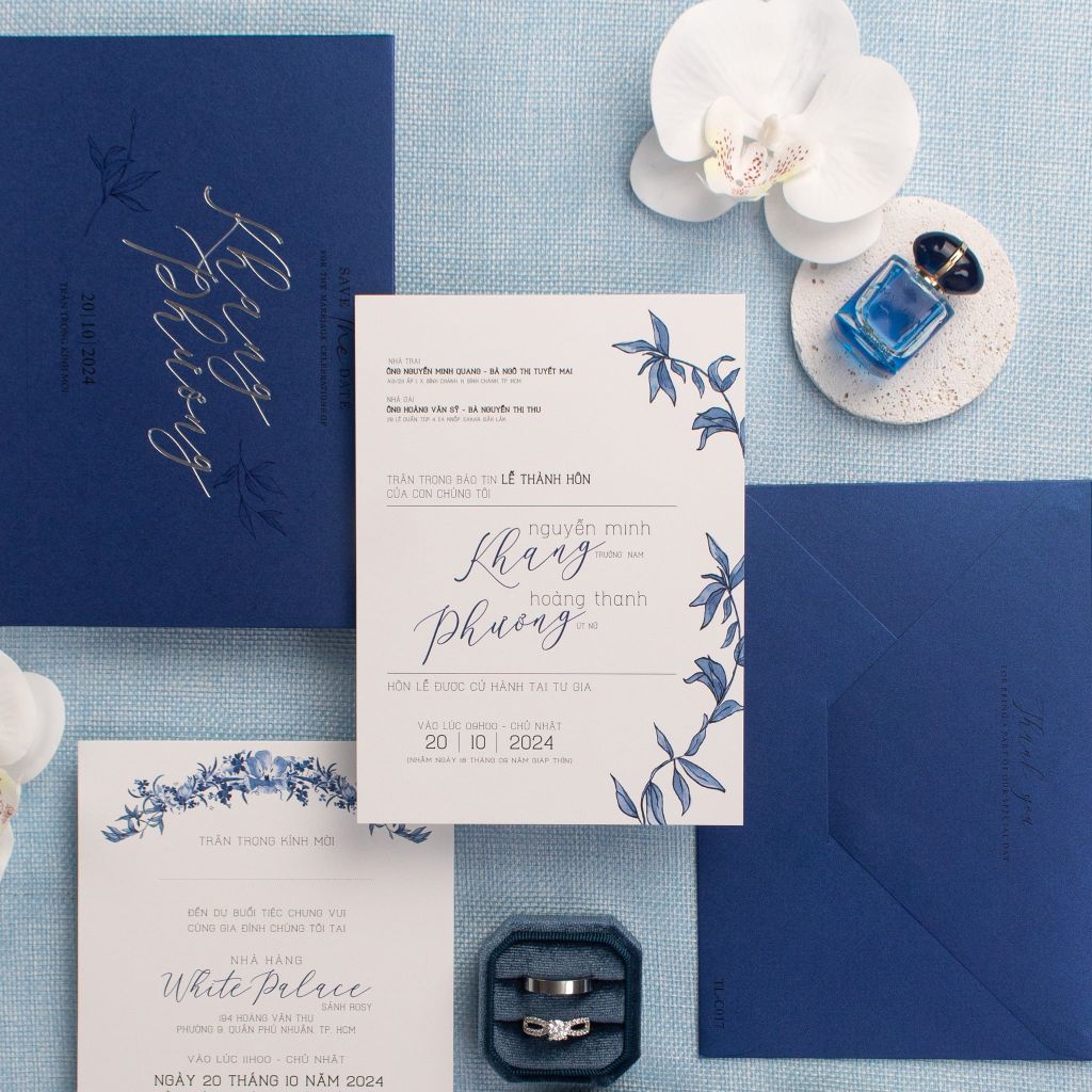 Thiệp Cưới Midnight Blue Ép Kim Sang Trọng - TL-C017
