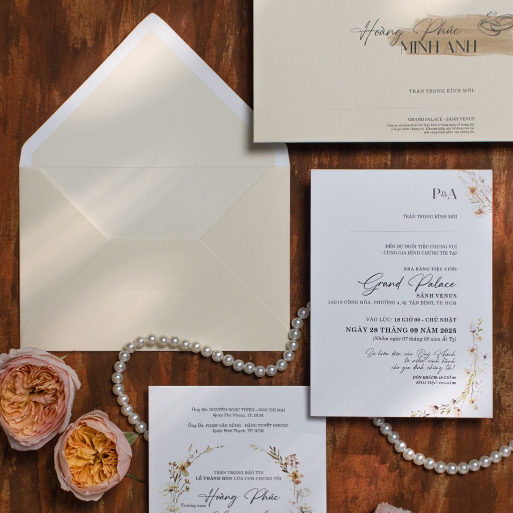 Thiệp Cưới Kem Nhạt Vẻ Đẹp An Nhiên - BN-A022