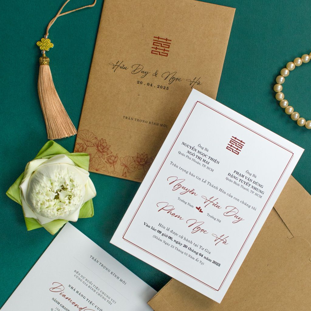 Thiệp Cưới Giấy Kraft Hoa Sen - BN-A003