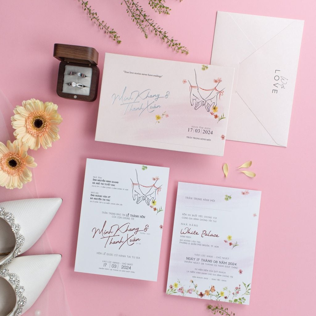 Thiệp cưới Dây Tơ Hồng Nét vẽ tối giản cho tình yêu trọn đời - TL-C034