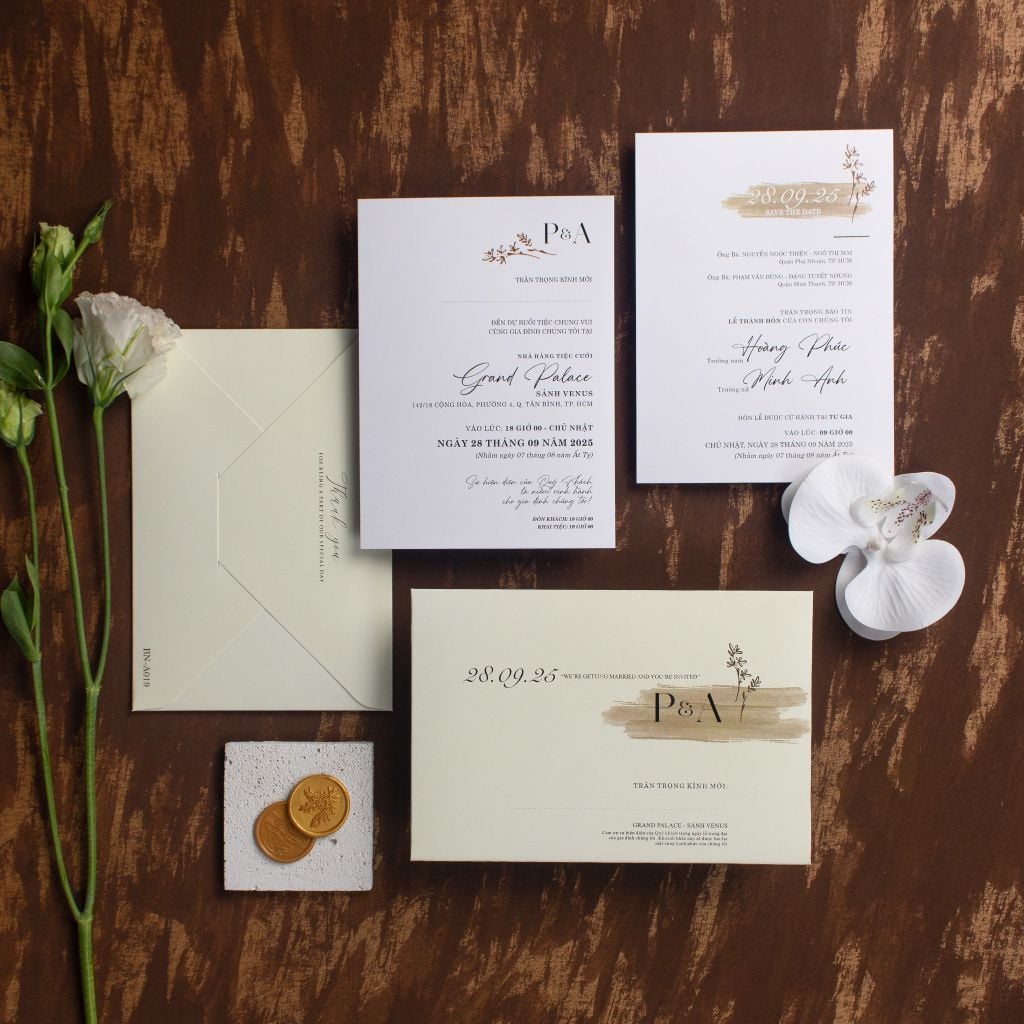 Thiệp Cưới Nét Cọ Vàng Thanh Lịch - BN-A019
