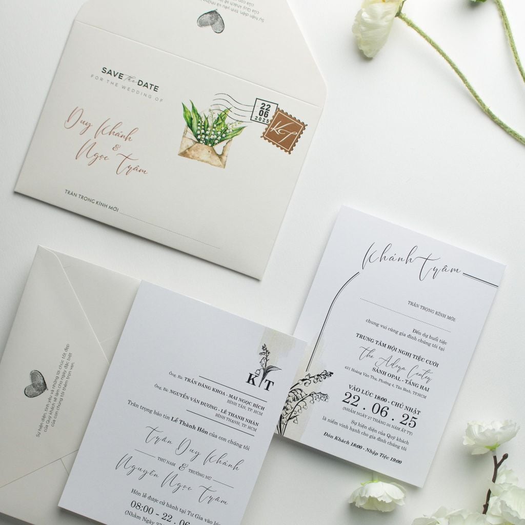 Thiệp cưới thiết kế tối giản phong cách Floral & Vintage - BN-A016