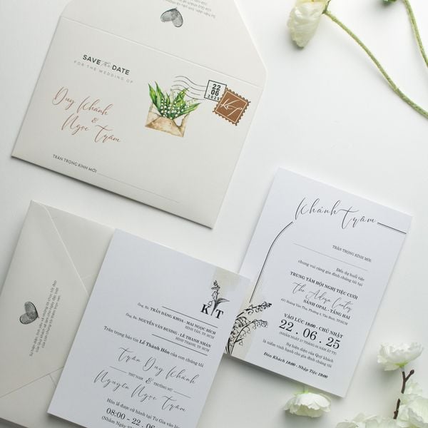 Thiệp cưới thiết kế tối giản phong cách Floral & Vintage - BN-A016