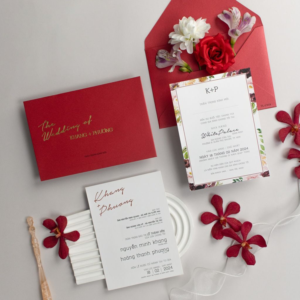 Thiệp Cưới Đỏ Ép Kim Sắc Đỏ Nồng Nàn Cho Ngày Chung Đôi - TL-C018