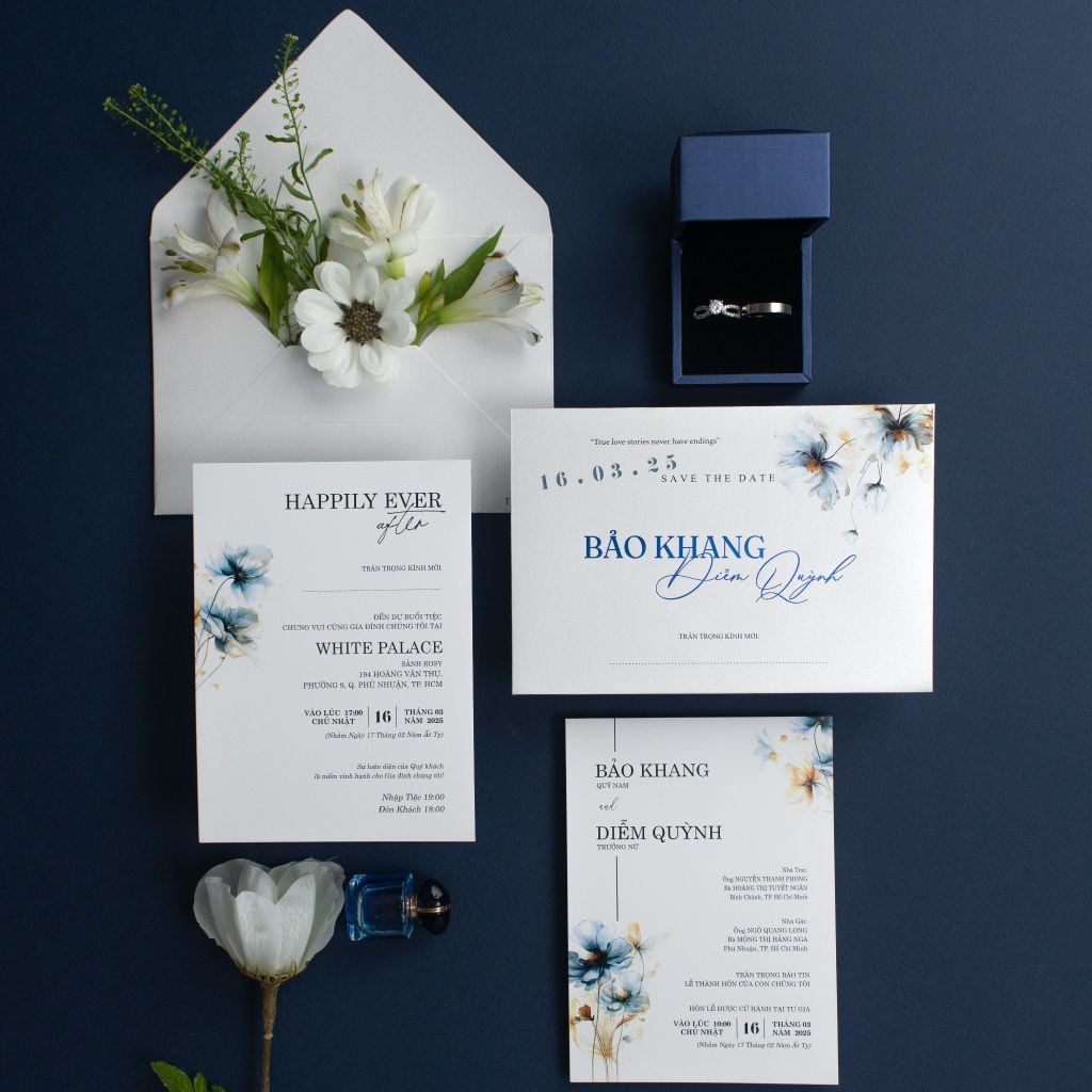 Thiệp Cưới Floral Blue Bản Giao Hưởng Sắc Xanh Thanh Khiết - TL-C059