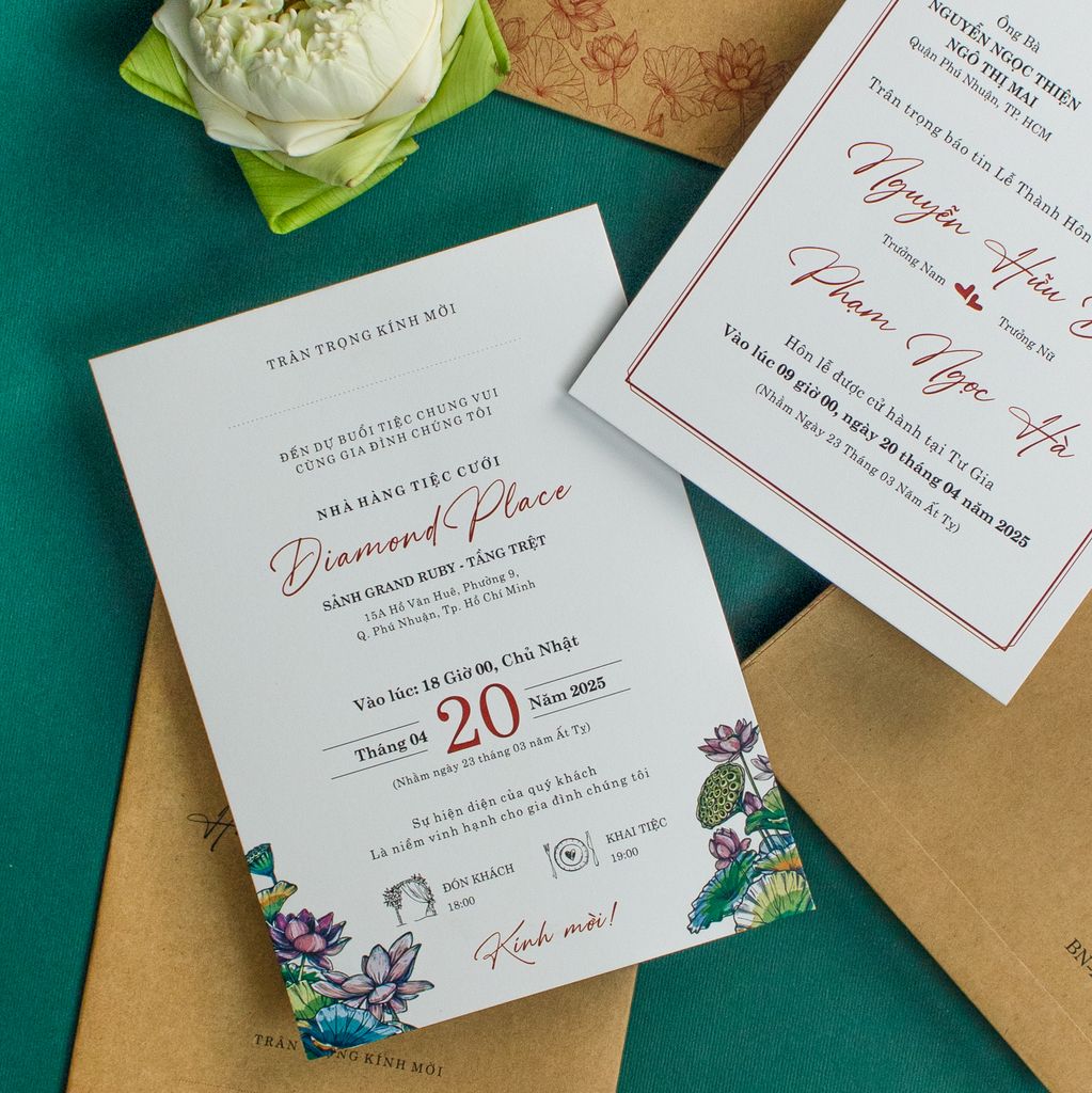 Thiệp Cưới Giấy Kraft Hoa Sen - BN-A003