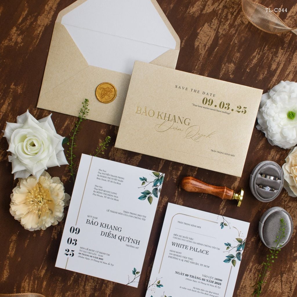 Thiệp cưới Chất Kraft hoài cổ trên nền giấy ánh kim - TL-C044