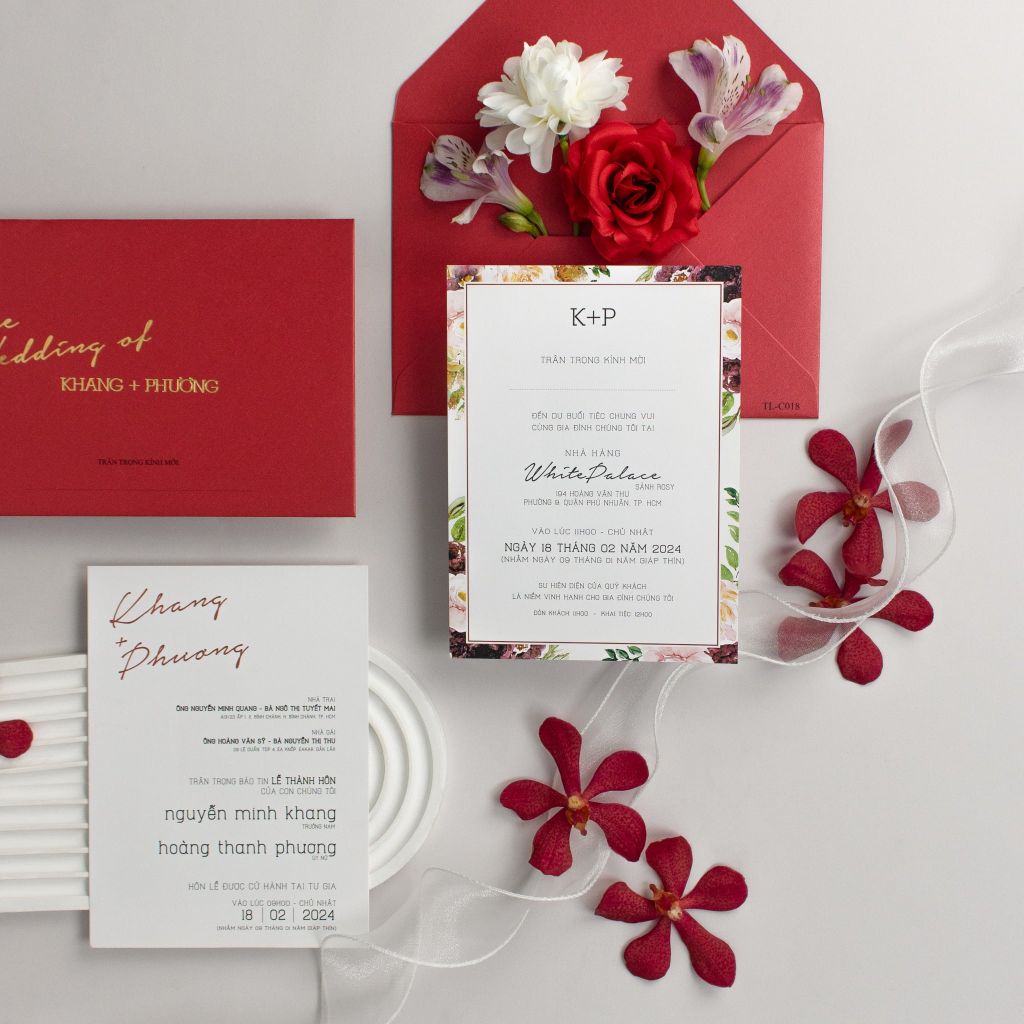 Thiệp Cưới Đỏ Ép Kim Sắc Đỏ Nồng Nàn Cho Ngày Chung Đôi - TL-C018