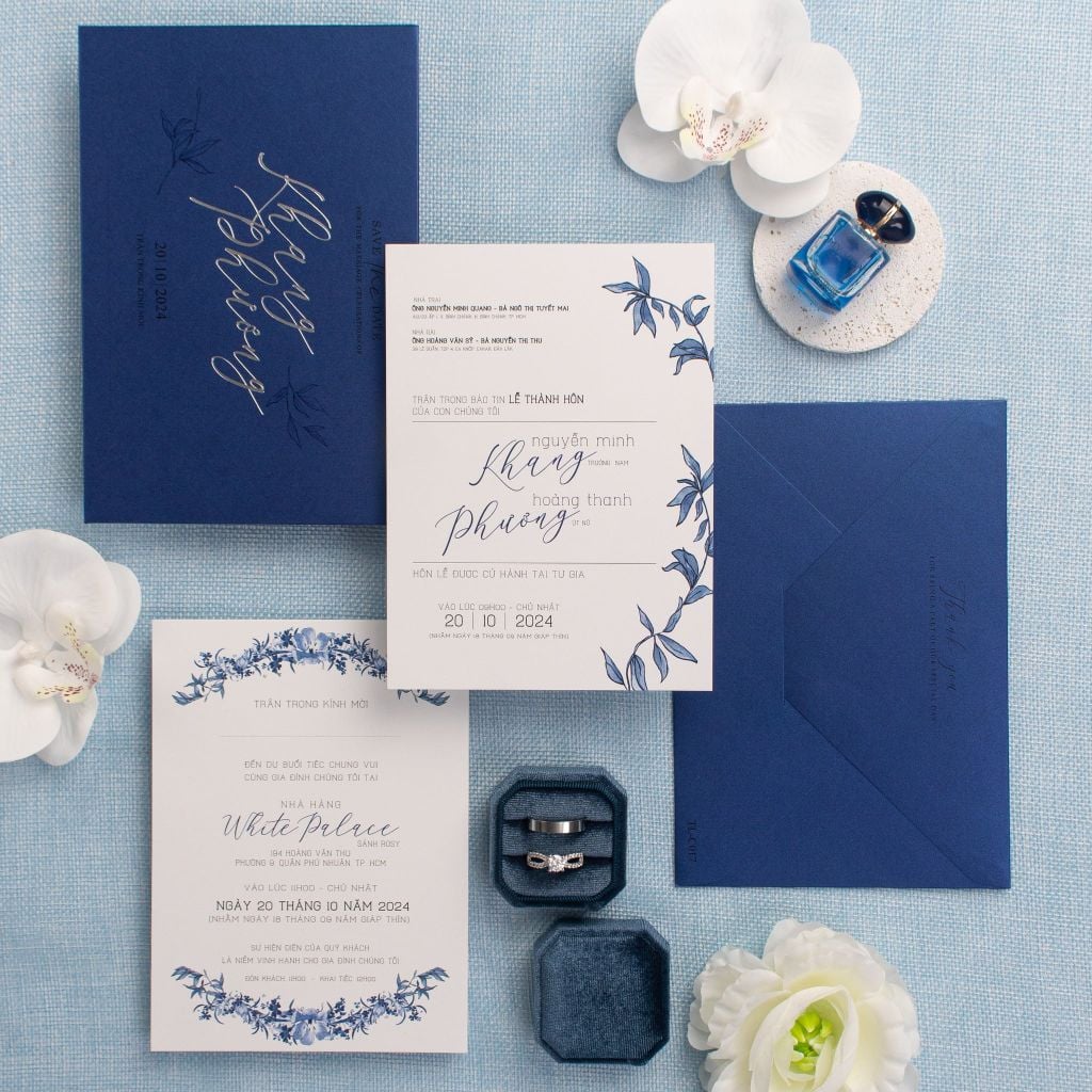 Thiệp Cưới Midnight Blue Ép Kim Sang Trọng - TL-C017