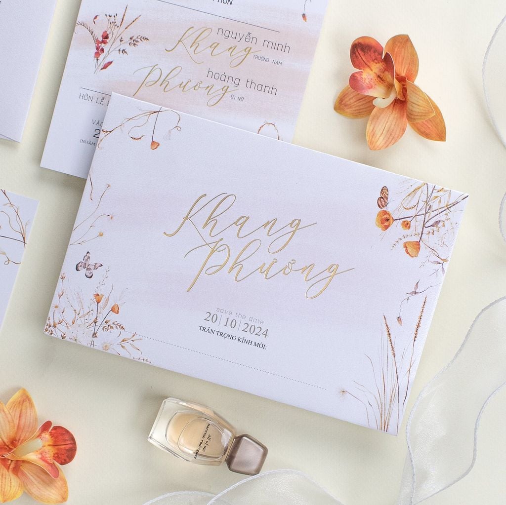 Thiệp Cưới Hoa Khô Sắc Cam Trầm - TL-C015