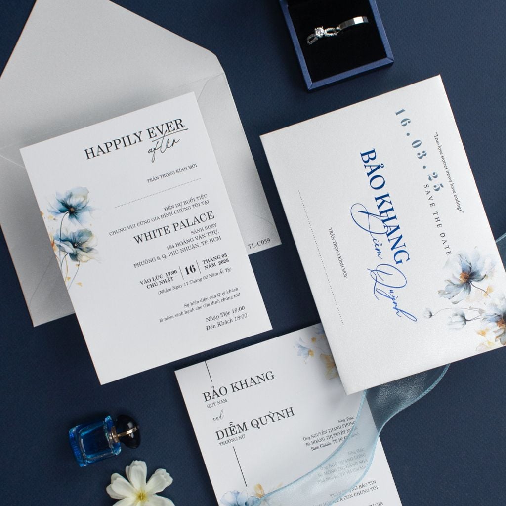 Thiệp Cưới Floral Blue Bản Giao Hưởng Sắc Xanh Thanh Khiết - TL-C059