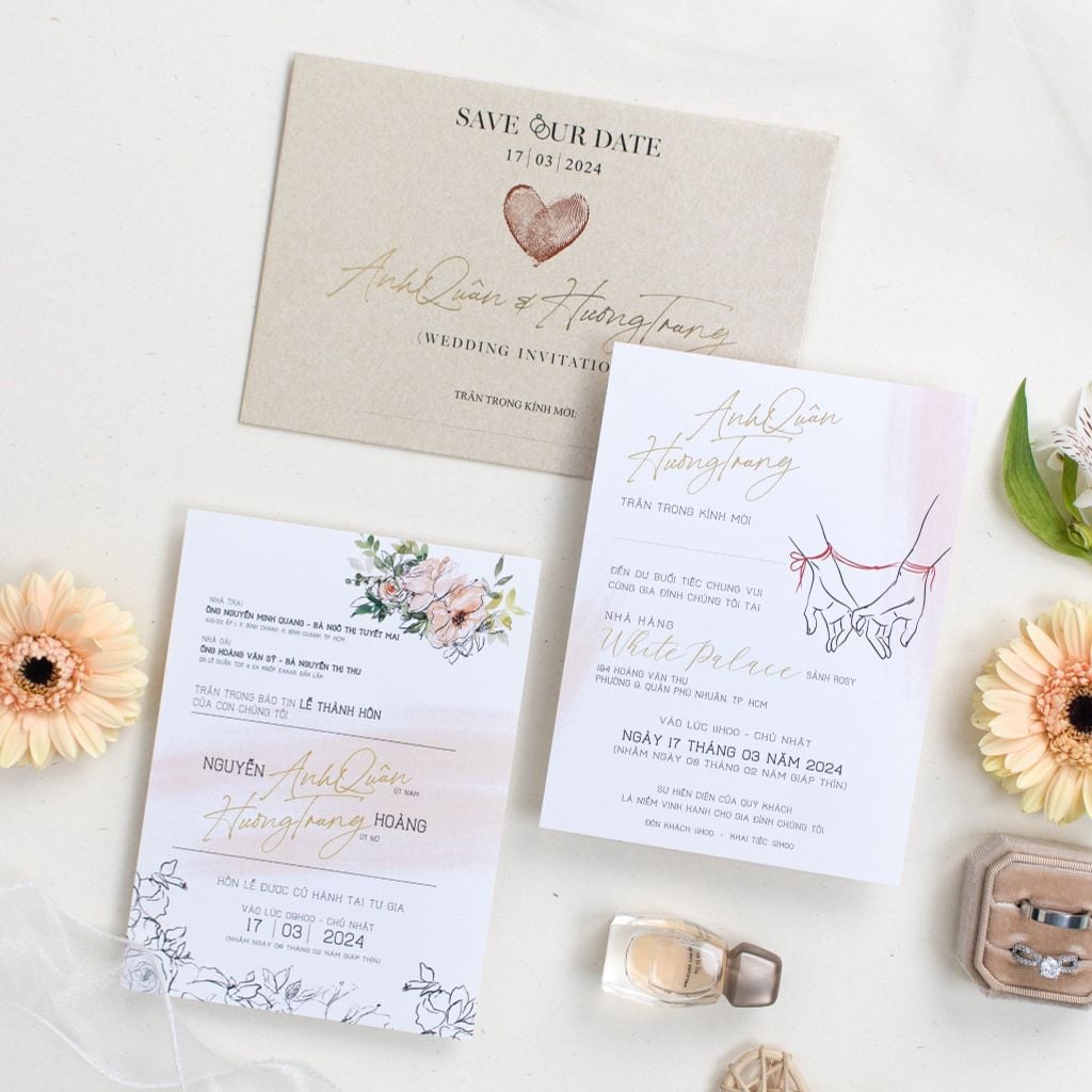 Thiệp Cưới Duyên Định Sợi Chỉ Đỏ & Giấy ánh kim trên nền Kraft Mộc Mạc - TL-C035