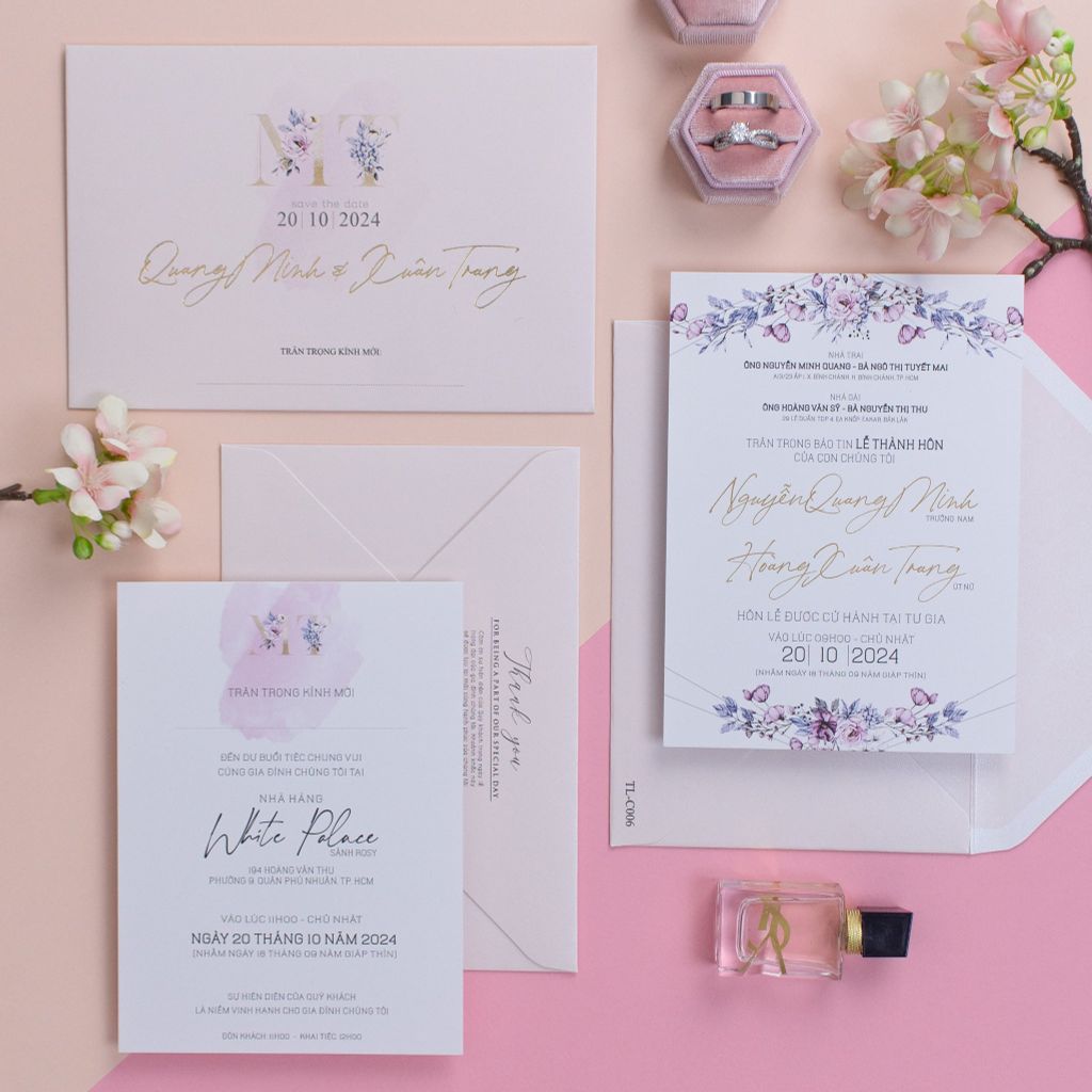 Thiệp Cưới Bản Tình Ca Ngọt Ngào Mang Sắc Hồng - TL-C006