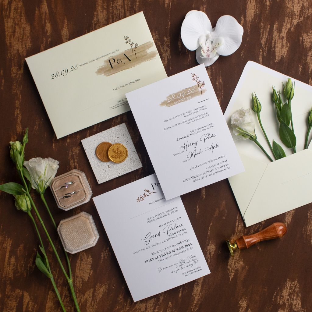 Thiệp Cưới Nét Cọ Vàng Thanh Lịch - BN-A019