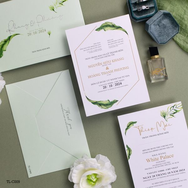 Thiệp cưới Botanical lá xanh hơi thở thanh khiết từ thiên nhiên - TL-C009