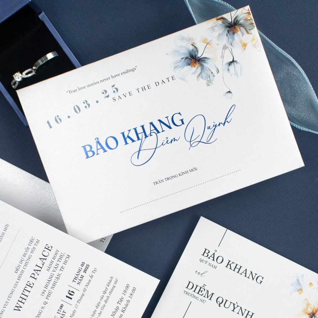 Thiệp Cưới Floral Blue Bản Giao Hưởng Sắc Xanh Thanh Khiết - TL-C059