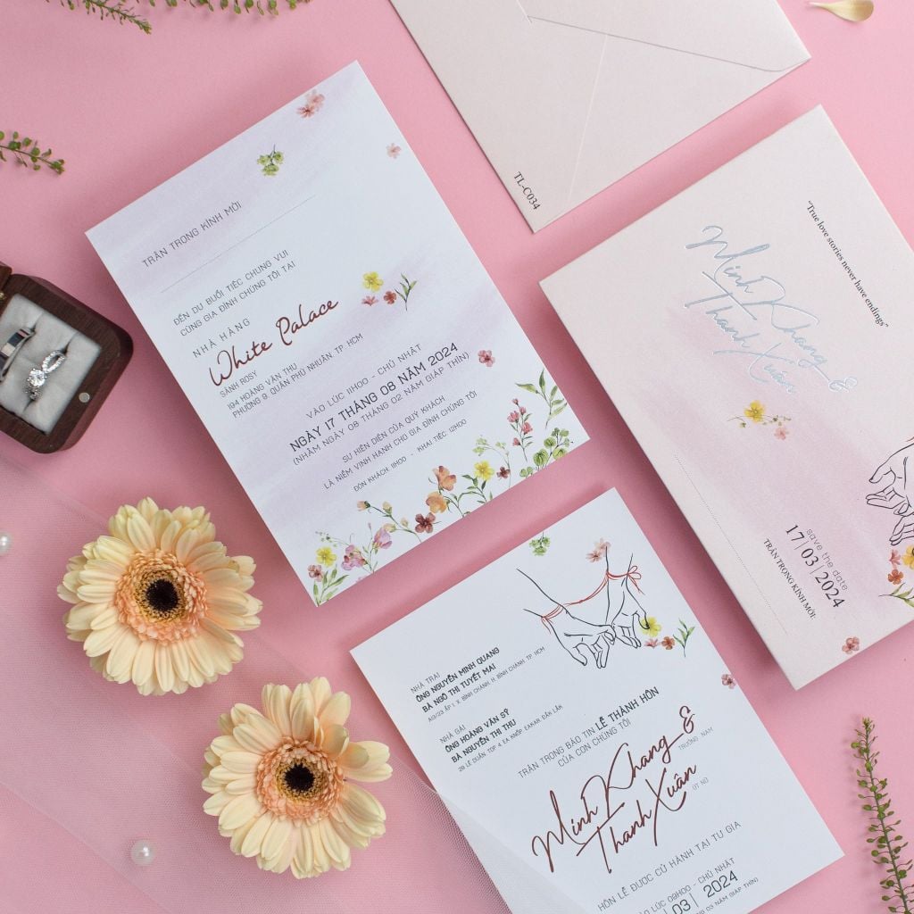 Thiệp cưới Dây Tơ Hồng Nét vẽ tối giản cho tình yêu trọn đời - TL-C034