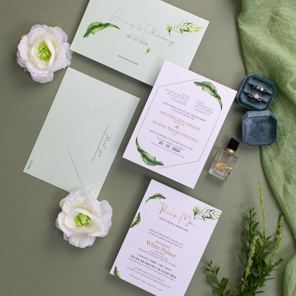 Thiệp cưới Botanical lá xanh hơi thở thanh khiết từ thiên nhiên - TL-C009