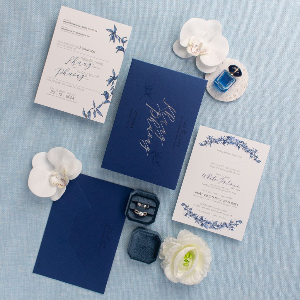 Thiệp Cưới Midnight Blue Ép Kim Sang Trọng - TL-C017