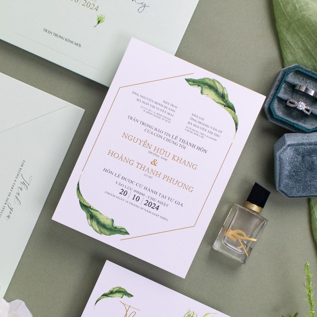 Thiệp cưới Botanical lá xanh hơi thở thanh khiết từ thiên nhiên - TL-C009