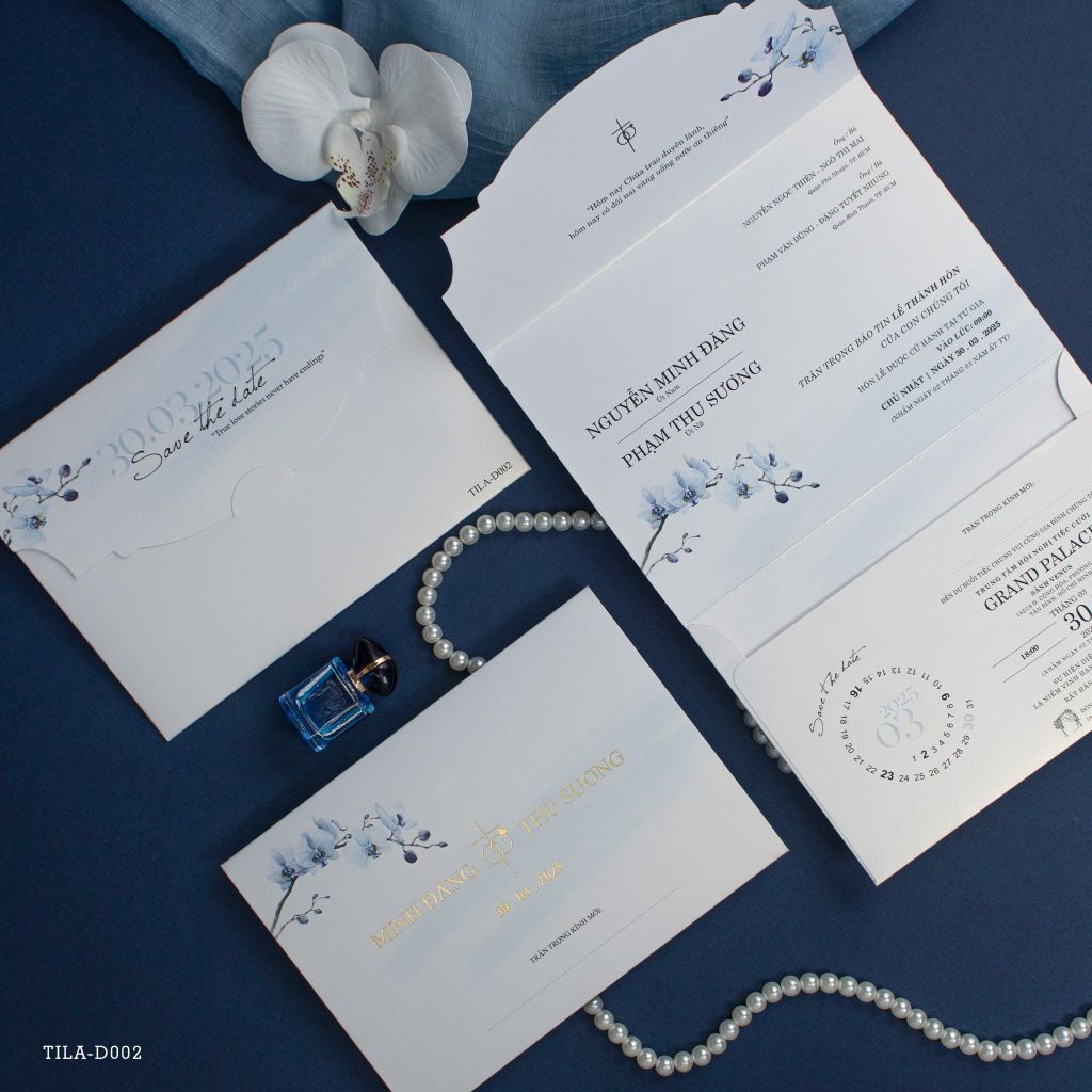 Thiệp Cưới Công Giáo Lan Hồ Điệp Xanh Thanh Tao & Vẹn Tròn - TILA-D002