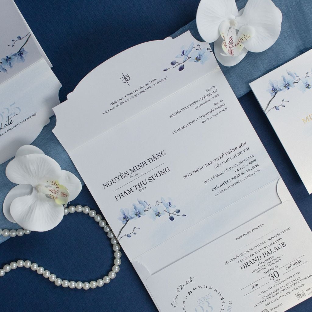 Thiệp Cưới Công Giáo Lan Hồ Điệp Xanh Thanh Tao & Vẹn Tròn - TILA-D002