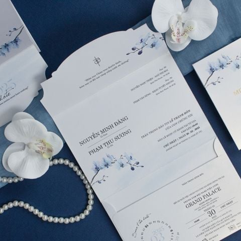 Thiệp Cưới Công Giáo Lan Hồ Điệp Xanh Thanh Tao & Vẹn Tròn - TILA-D002