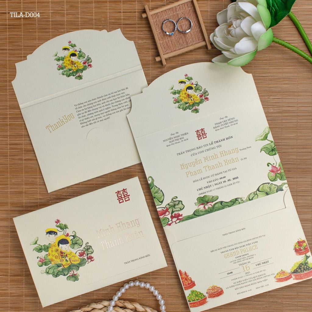 Thiệp Cưới Truyền Thống Nét Vẽ Đồng Quê Thuần Khiết - TILA-D004