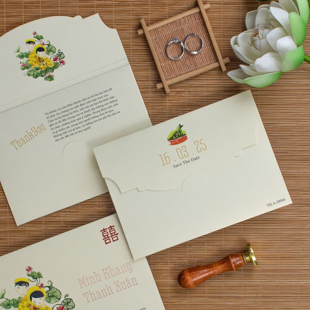 Thiệp Cưới Truyền Thống Nét Vẽ Đồng Quê Thuần Khiết - TILA-D004