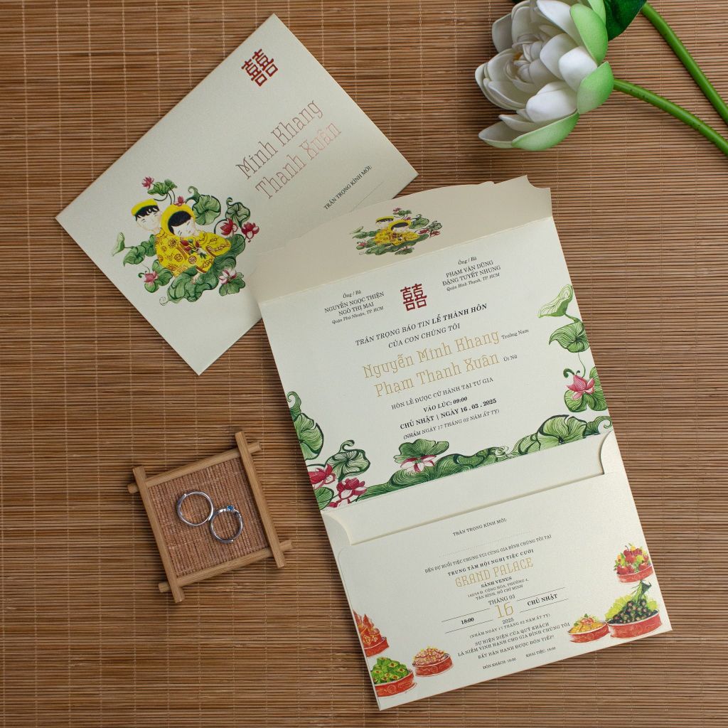 Thiệp Cưới Truyền Thống Nét Vẽ Đồng Quê Thuần Khiết - TILA-D004