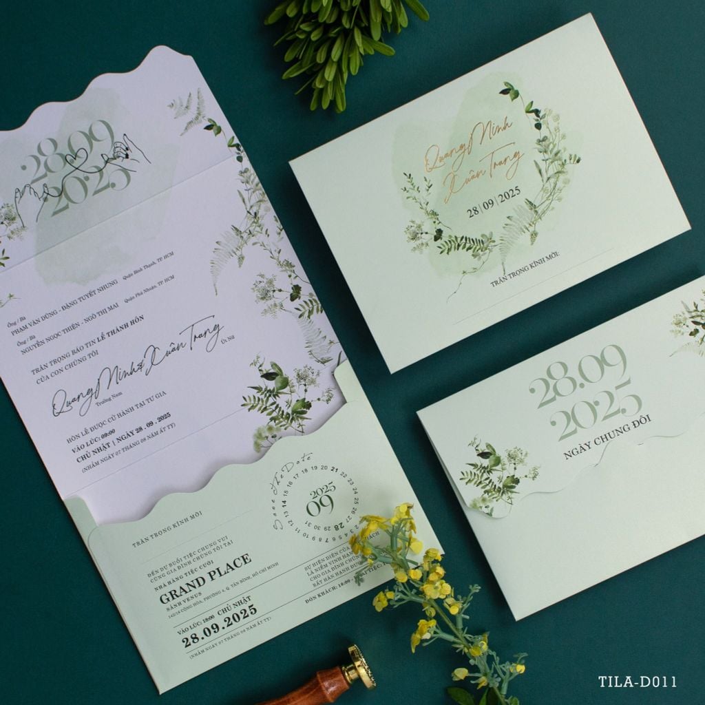 Thiệp Cưới Pastel Leaf Sắc Xanh Tinh Khôi Ghi Dấu Ngày Chung Đôi - TILA-D011