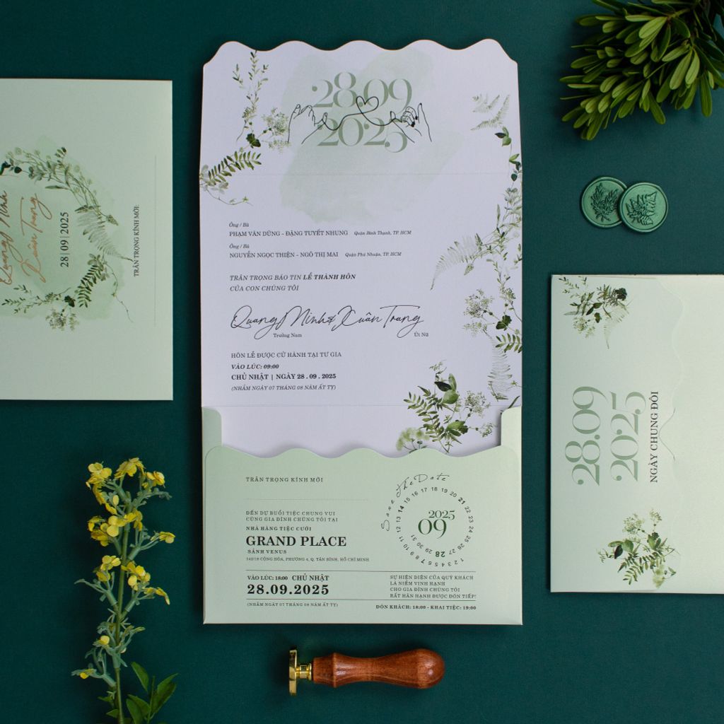 Thiệp Cưới Pastel Leaf Sắc Xanh Tinh Khôi Ghi Dấu Ngày Chung Đôi - TILA-D011