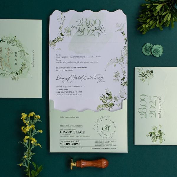 Thiệp Cưới Pastel Leaf Sắc Xanh Tinh Khôi Ghi Dấu Ngày Chung Đôi - TILA-D011