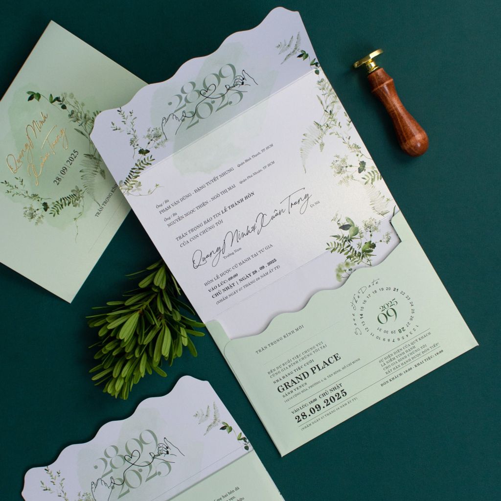 Thiệp Cưới Pastel Leaf Sắc Xanh Tinh Khôi Ghi Dấu Ngày Chung Đôi - TILA-D011