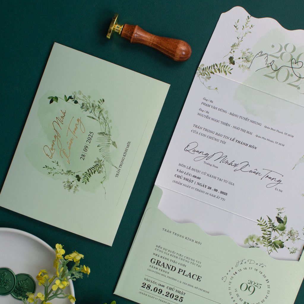 Thiệp Cưới Pastel Leaf Sắc Xanh Tinh Khôi Ghi Dấu Ngày Chung Đôi - TILA-D011