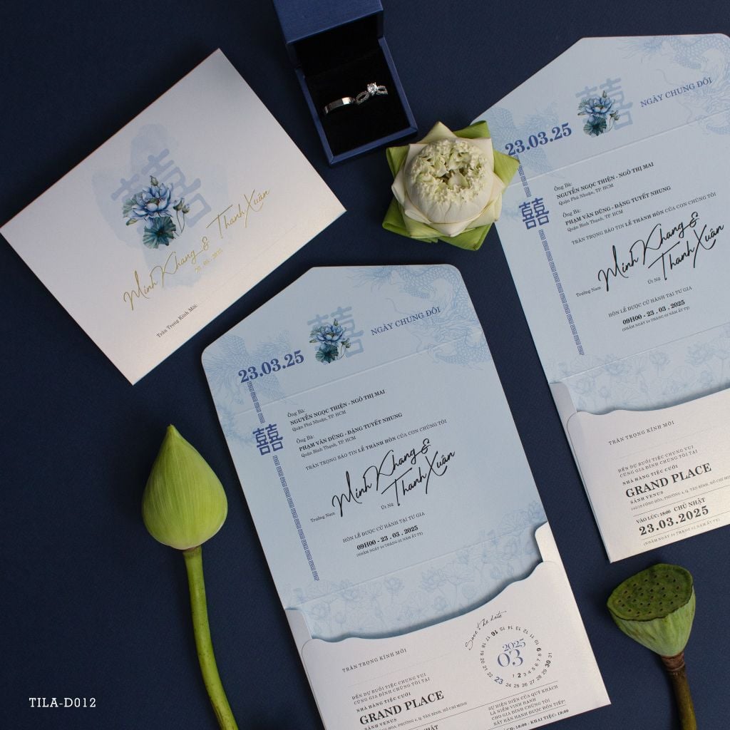 Thiệp Cưới Lam Liên Tinh Khôi Nơi Gửi Gắm Chân Tình - TILA-D012