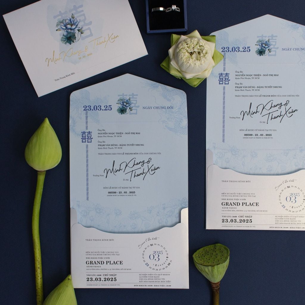 Thiệp Cưới Lam Liên Tinh Khôi Nơi Gửi Gắm Chân Tình - TILA-D012