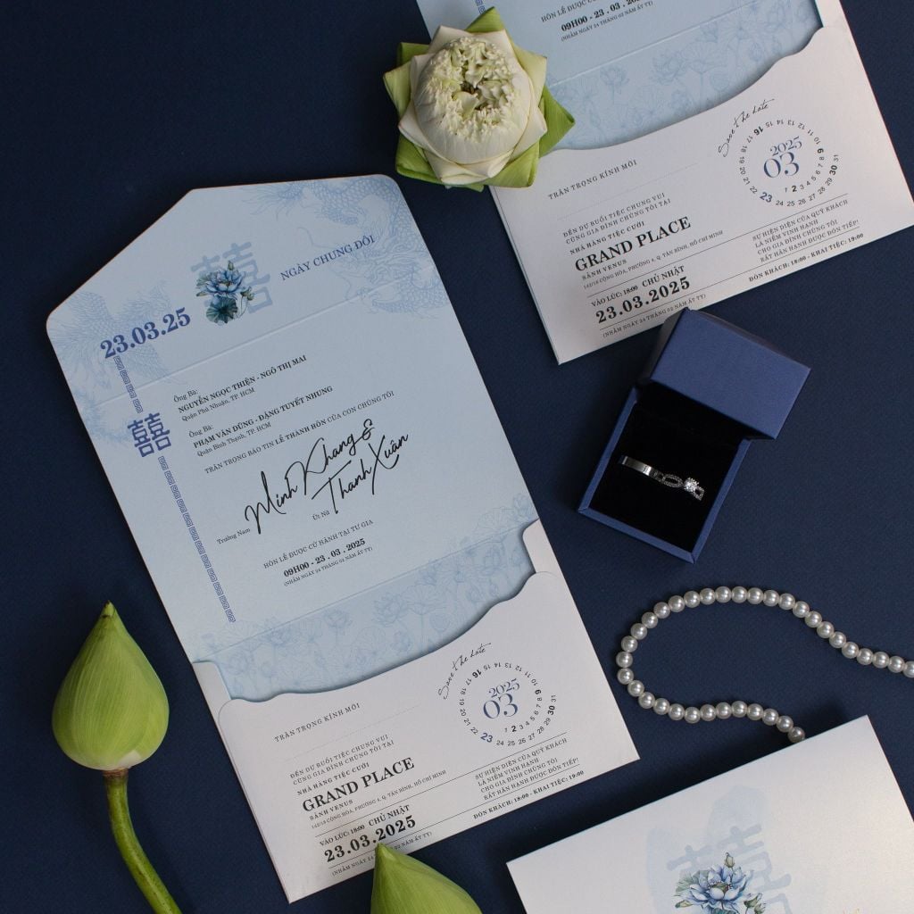 Thiệp Cưới Lam Liên Tinh Khôi Nơi Gửi Gắm Chân Tình - TILA-D012