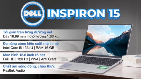  Laptop Dell Inspiron 3530 71043885 (i5 1334U/16GB/512GB SSD/15.6 inch FHD/Win 11/OfficeHS21/Bạc/BẢO HÀNH 12 THÁNG) KM: Túi laptop, Chuột KD, Di chuột, Bộ vệ sinh mt. Khi mua phụ kiện đi kèm giảm giá 10% 