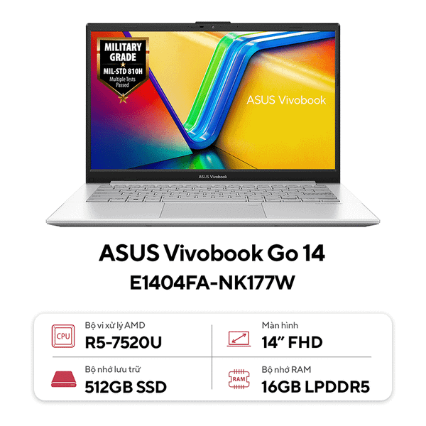  Laptop Asus VivoBook E1404FA-NK177W (R5 7520U/16GB RAM/512GB SSD/14 FHD/Win11/Bạc/BẢO HÀNH 12 THÁNG) 