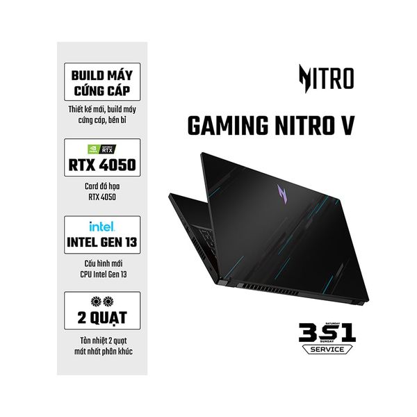  Laptop Acer Gaming Nitro V ANV15-51-75GS (NH.QN8SV.005) (Geforce RTX4050 6GB/i7-13620H/16GB RAM/512GB SSD/15.6 inch FHD 144Hz/Win11/Đen/BẢO HÀNH 12 THÁNG) 