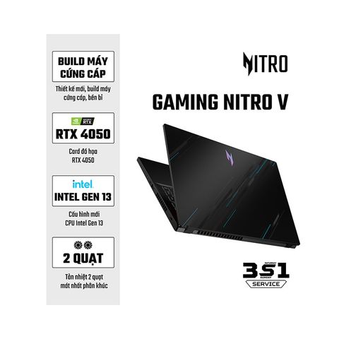  Laptop Acer Gaming Nitro V ANV15-51-75GS (NH.QN8SV.005) (Geforce RTX4050 6GB/i7-13620H/16GB RAM/512GB SSD/15.6 inch FHD 144Hz/Win11/Đen/BẢO HÀNH 12 THÁNG) 