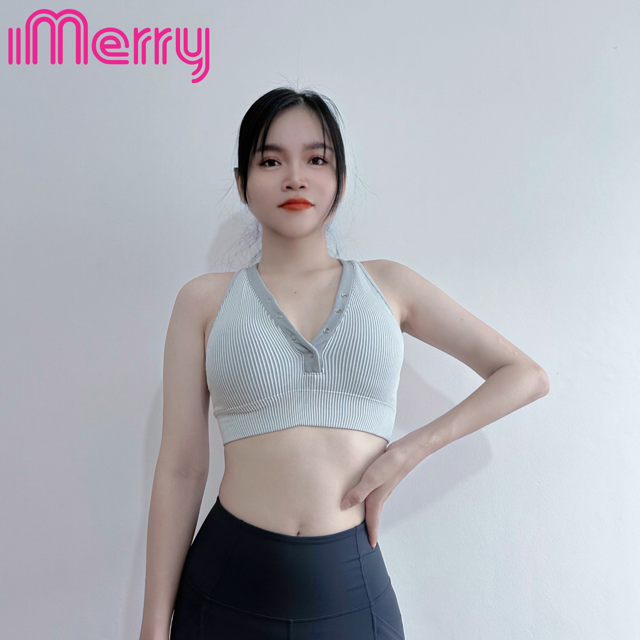 Áo thể thao tập gym sọc trắng - ghi, khuy cài áo 2626 