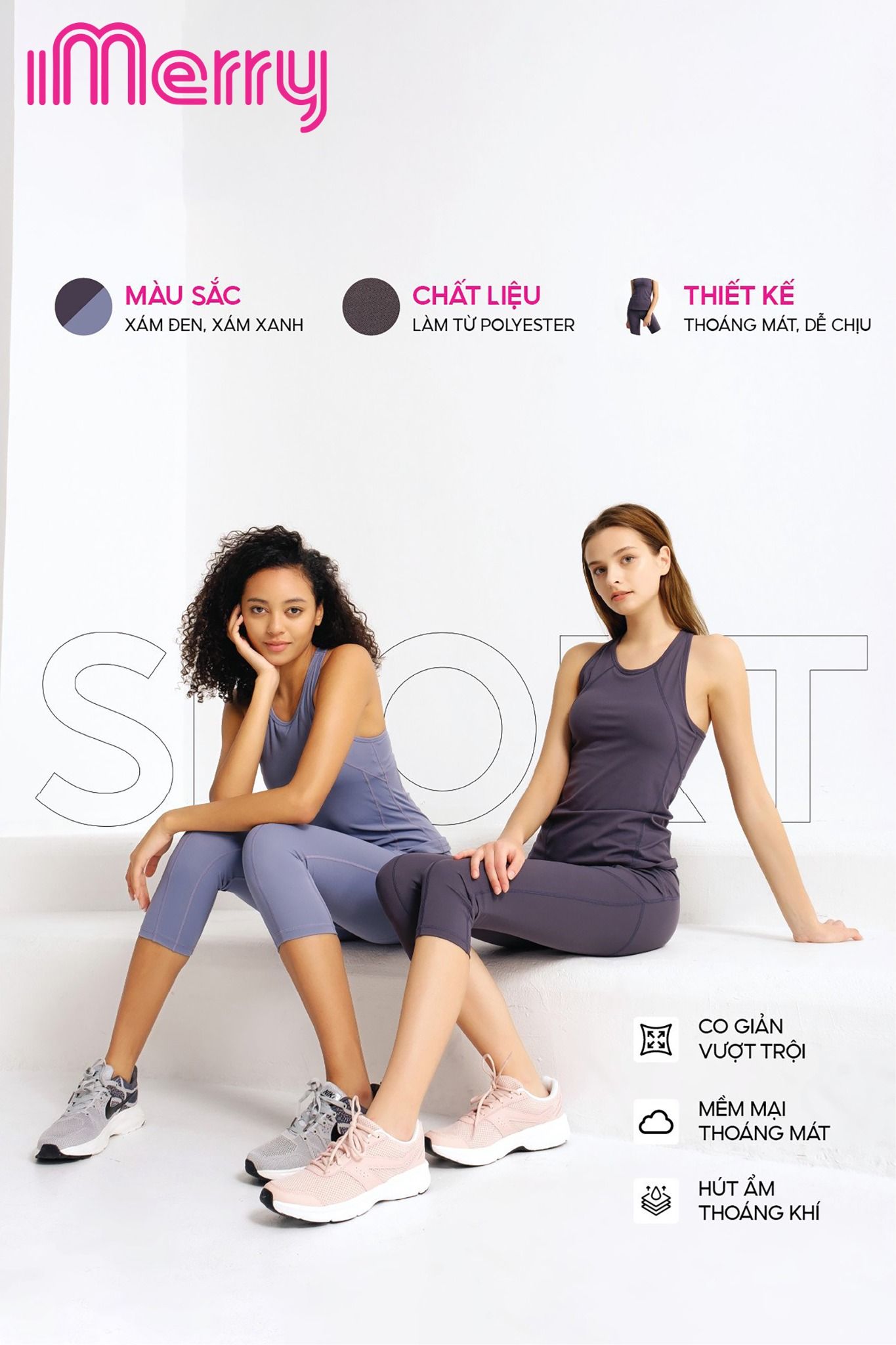  Set quần + áo 3 lỗ tập gym iMerry chất liệu poly mát, thoải khí, êm BR1220 