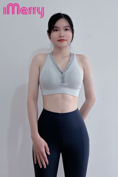  Áo thể thao tập gym sọc trắng - ghi, khuy cài áo 2626 