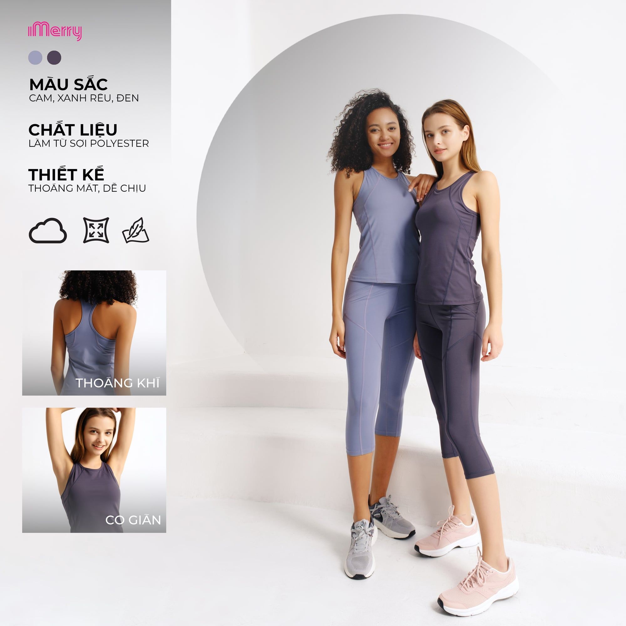  Set quần + áo 3 lỗ tập gym iMerry chất liệu poly mát, thoải khí, êm BR1220 