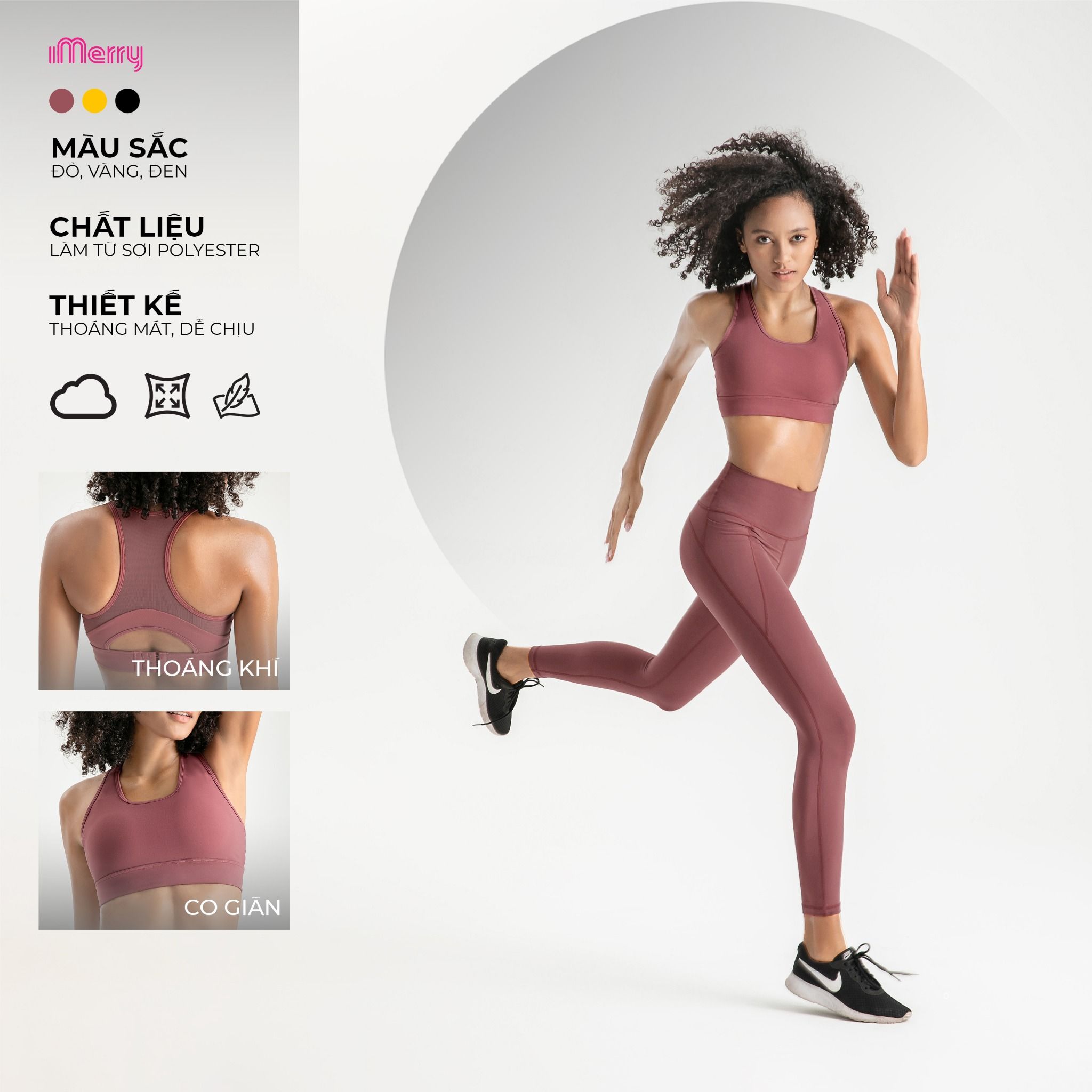  Set quần - áo Bra Thể Thao iMerry Tập Gym Yoga Nữ, Co Giãn, Thoáng Mát - BR2215 