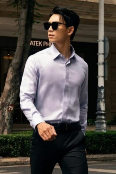  Áo Sơ Mi Nam Trơn Tay Dài Màu Xanh - GenTiTi 1C718HAKT 
