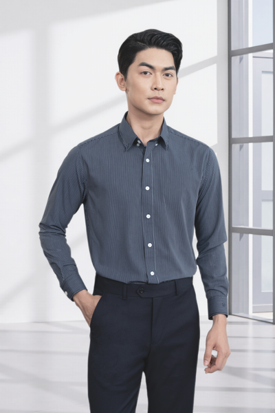  Áo sơ mi dài tay sọc xanh đen -1C7935AKTS040A 