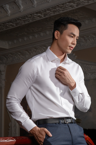  Áo Sơ Mi Nam Trơn Tay Dài Màu Trắng Gentiti by Thái Tuấn - 1C700 